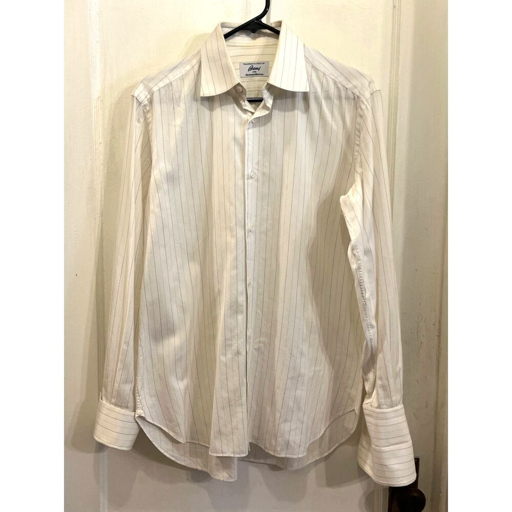 Brioni White Stripe 100% Cotton Button Up Shirt Top  Mens Size 14.5 - Picture 2 of 10